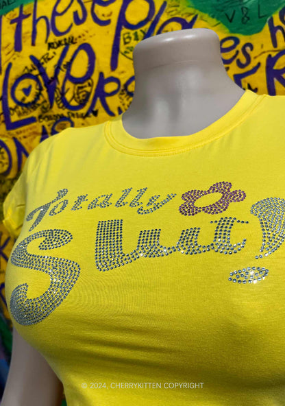 Rhinestone Totally Slxt Y2K Baby Tee Cherrykitten