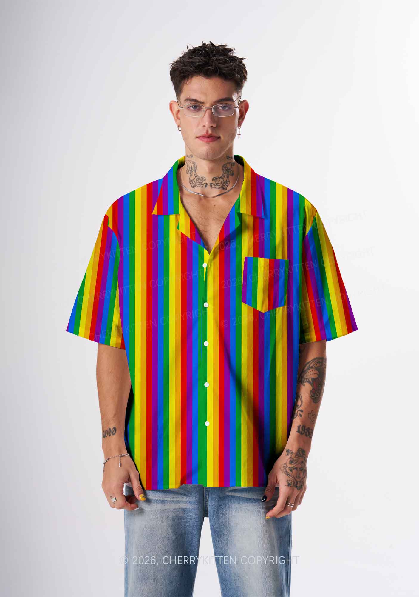 Rainbow Flag Pride Y2K Print Hawaiian Shirt Cherrykitten