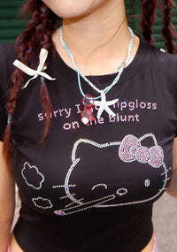 Rhinestone Sorry I Got Lipgloss Y2K Baby Tee Cherrykitten