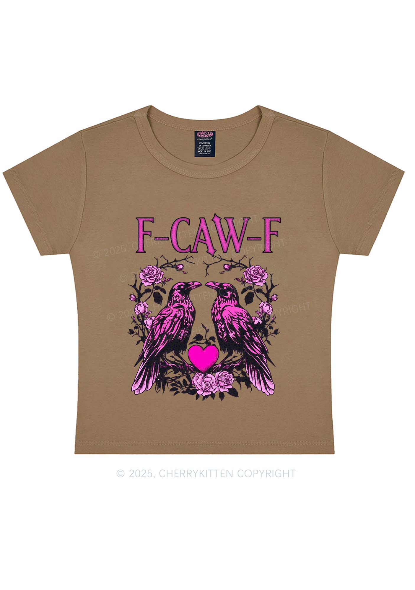 F CAW F Pink Ravens Valentine's Day Y2K Baby Tee Cherrykitten