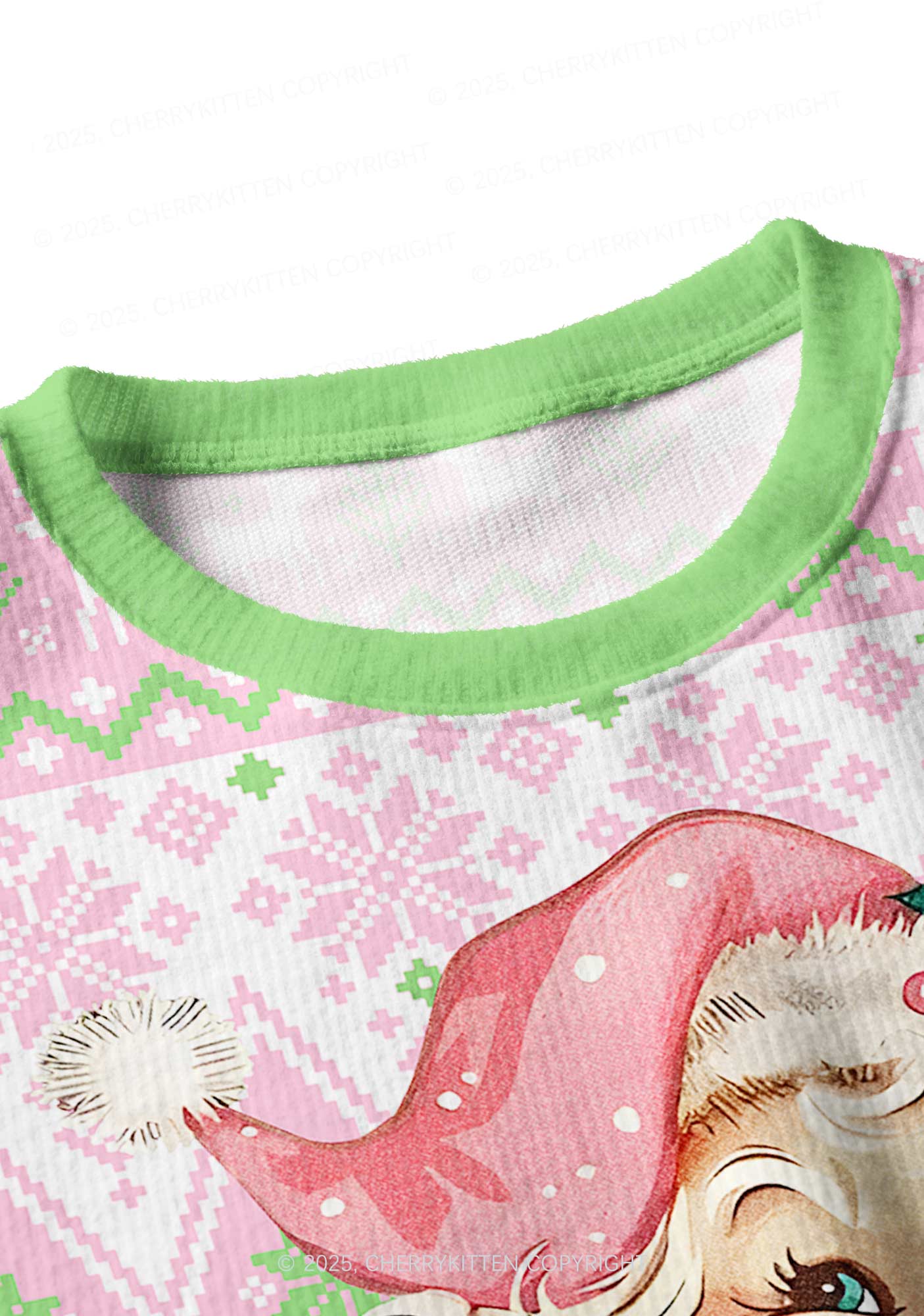 Pink Santa Y2K Christmas Crop Knit Sweatshirt Cherrykitten