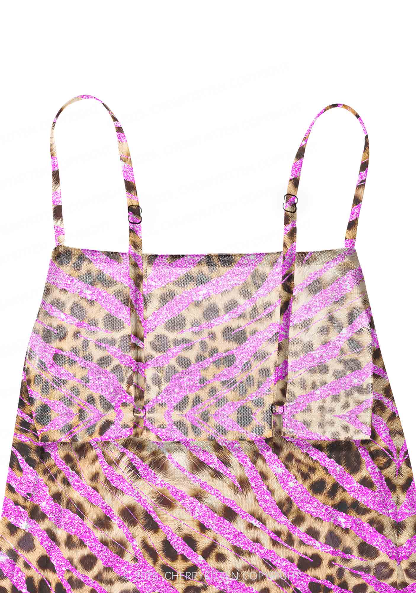 Sparkle Pink Leopard Y2K Mesh Slip Dress Cherrykitten