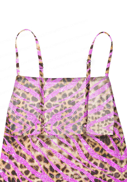 Sparkle Pink Leopard Y2K Mesh Slip Dress Cherrykitten