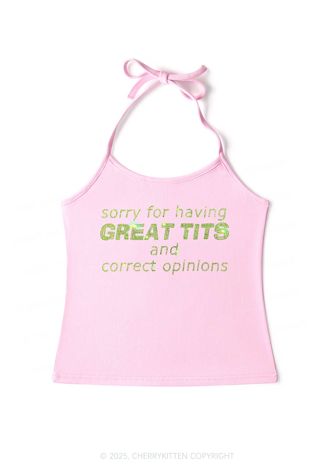 Rhinestone Sorry For Having Correct Opinions Y2K Halter Neck Cami Cherrykitten