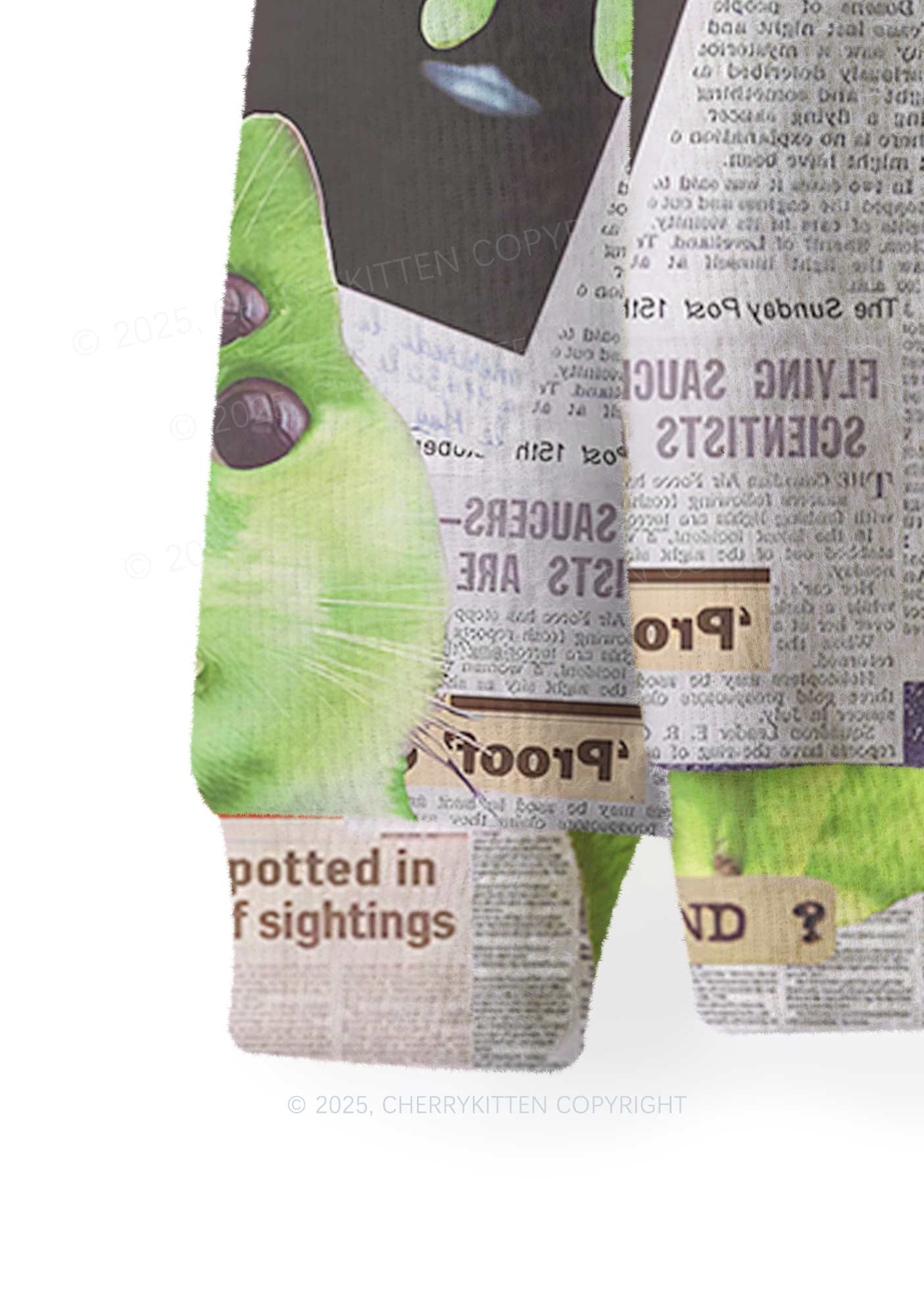 Green Alien Kitten Y2K Christmas Knit Sweatshirt Cherrykitten