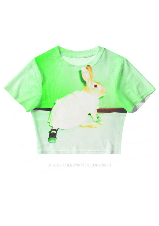 Red Eyed Rabbit Y2K Mesh Crop Top Cherrykitten