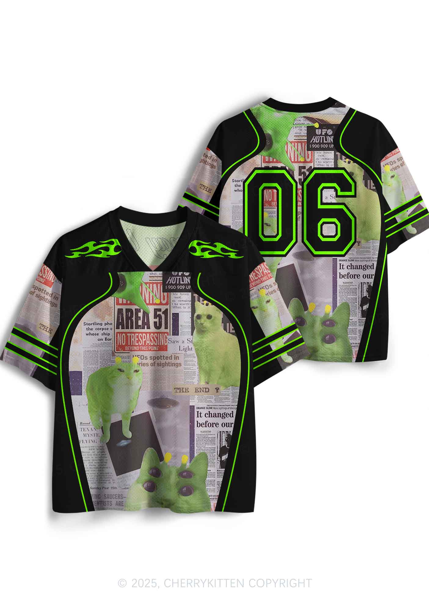 Custom Green Alien Kitten Y2K Sport Jersey Shirts Cherrykitten