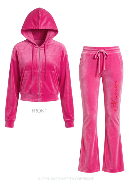 Rhinestone Maneater Y2K Velvet Tracksuit Set Cherrykitten