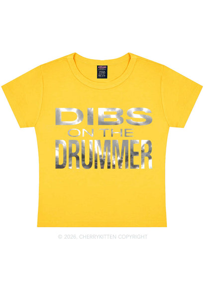 Dibs On The Drummer Silver Foil Printed Y2K Baby Tee Cherrykitten