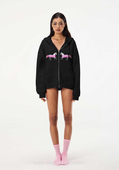 Cxxt Horse Y2K Bunny Ear Zip Hoodie Cherrykitten