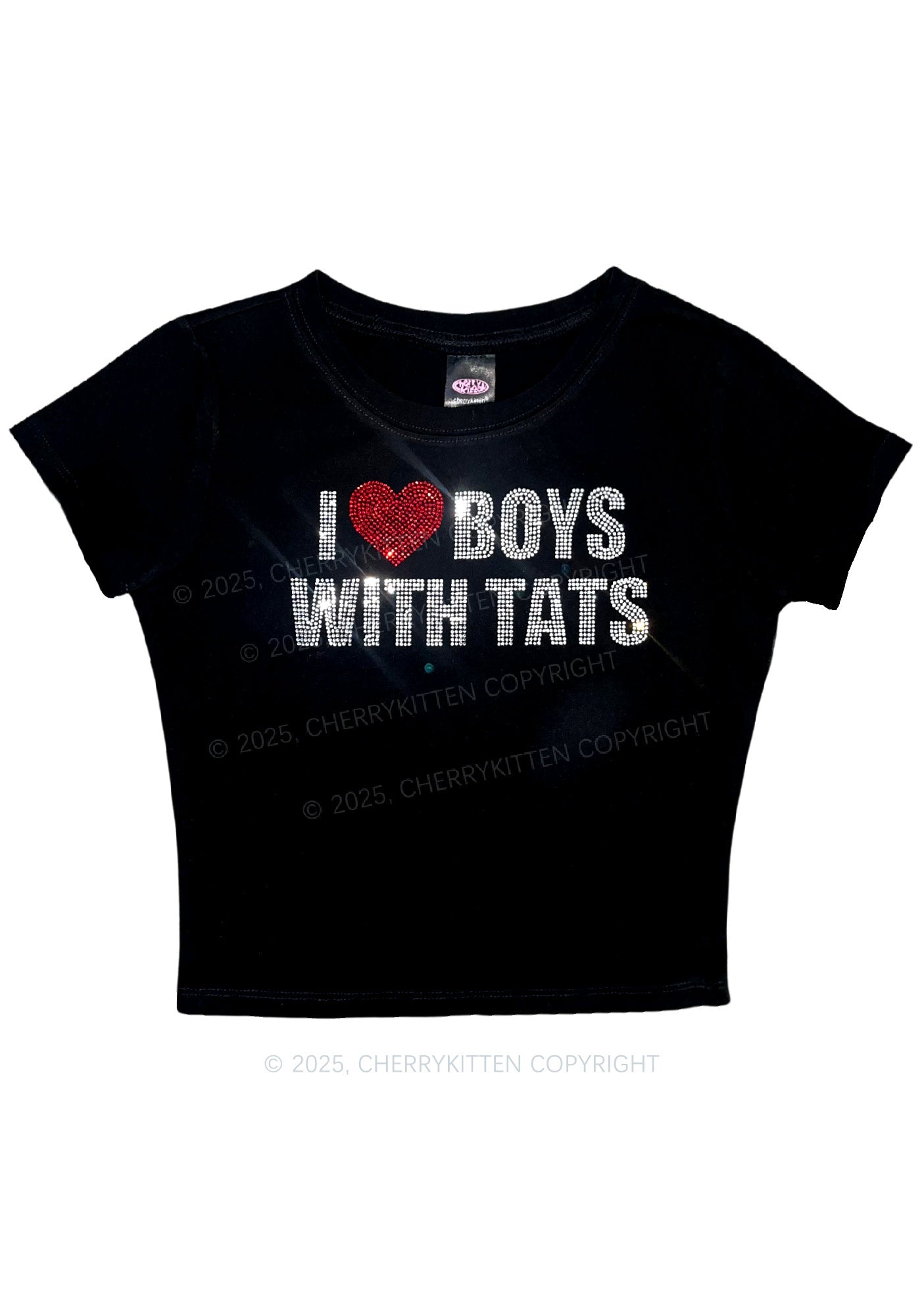 Rhinestone I Love Boys With Tats Y2K Baby Tee Cherrykitten