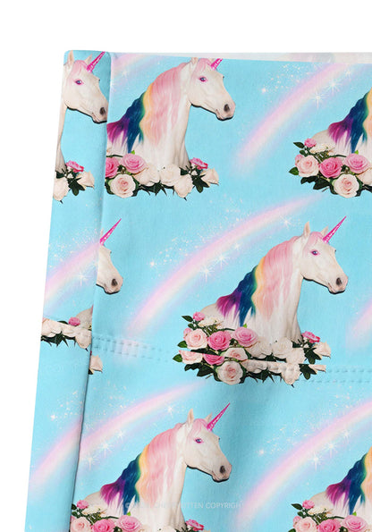 Blue Unicorn Y2K Print Gym Shorts Cherrykitten