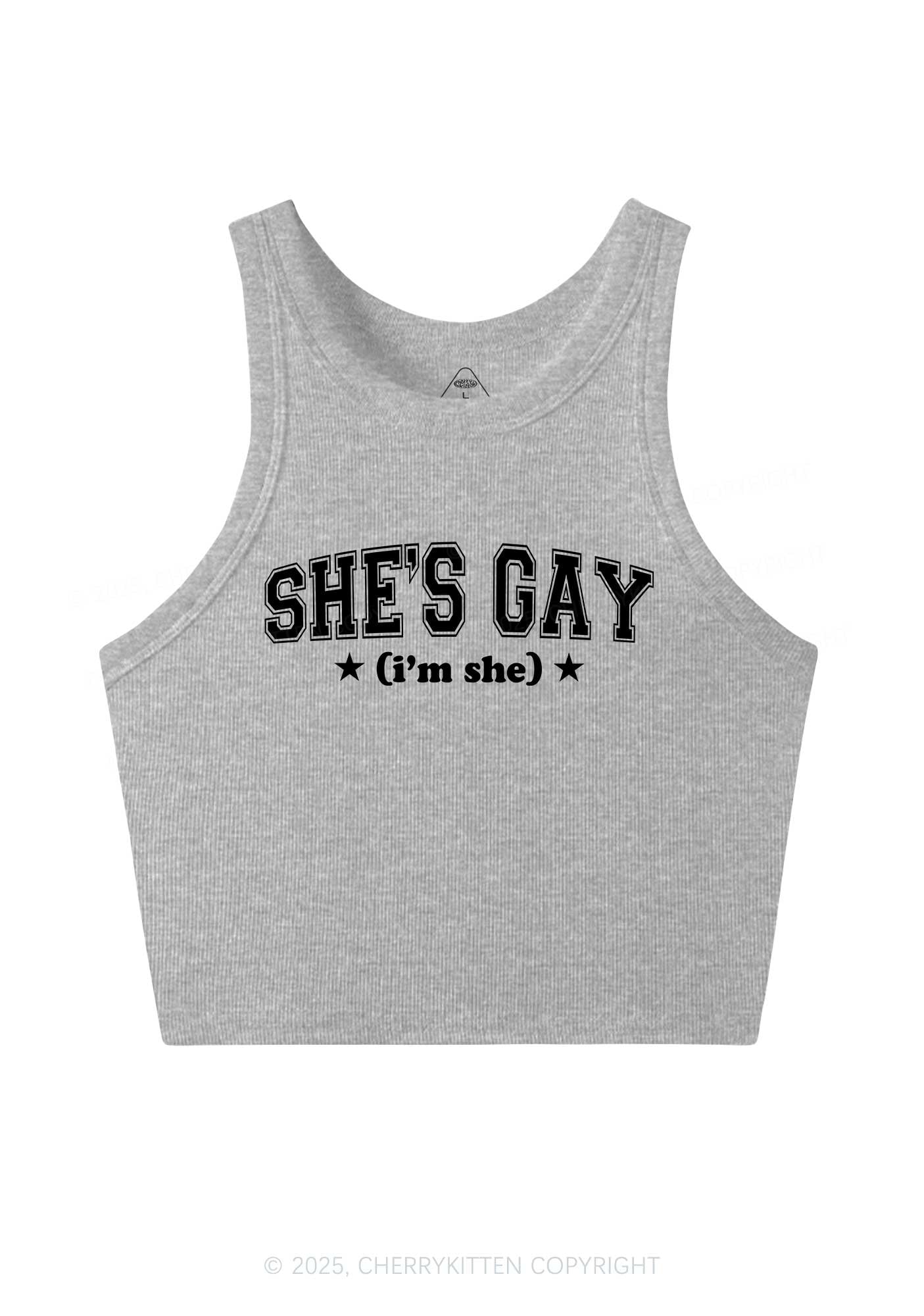 She Is Gay Y2K Crop Tank Top Cherrykitten