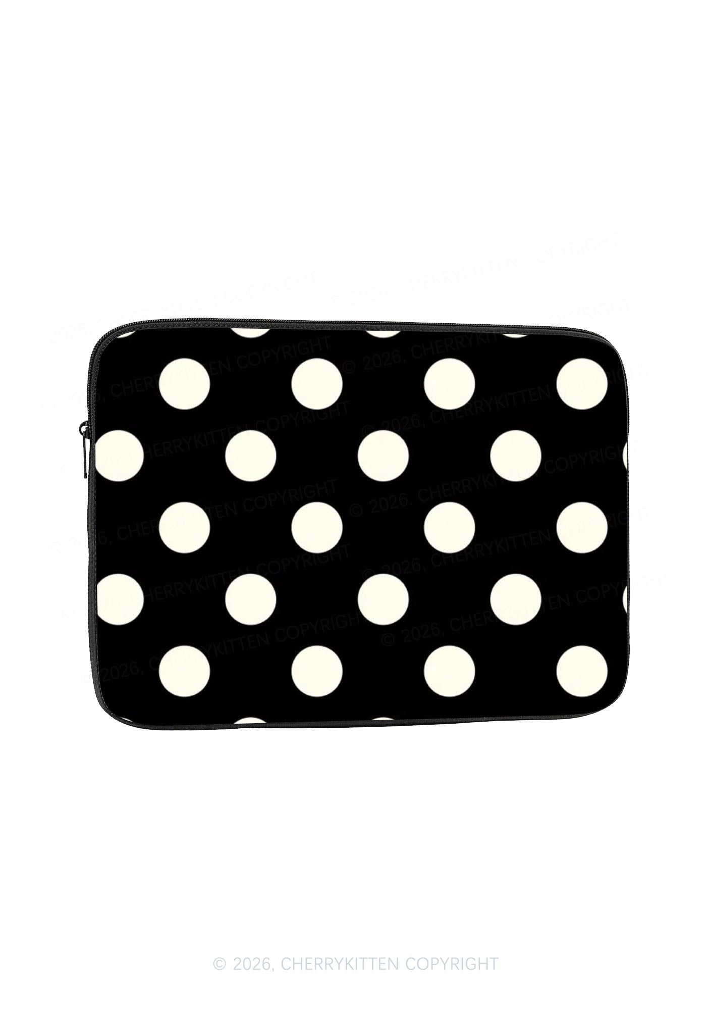 Creamy White Dots On Black Y2K Laptop Sleeve Cherrykitten