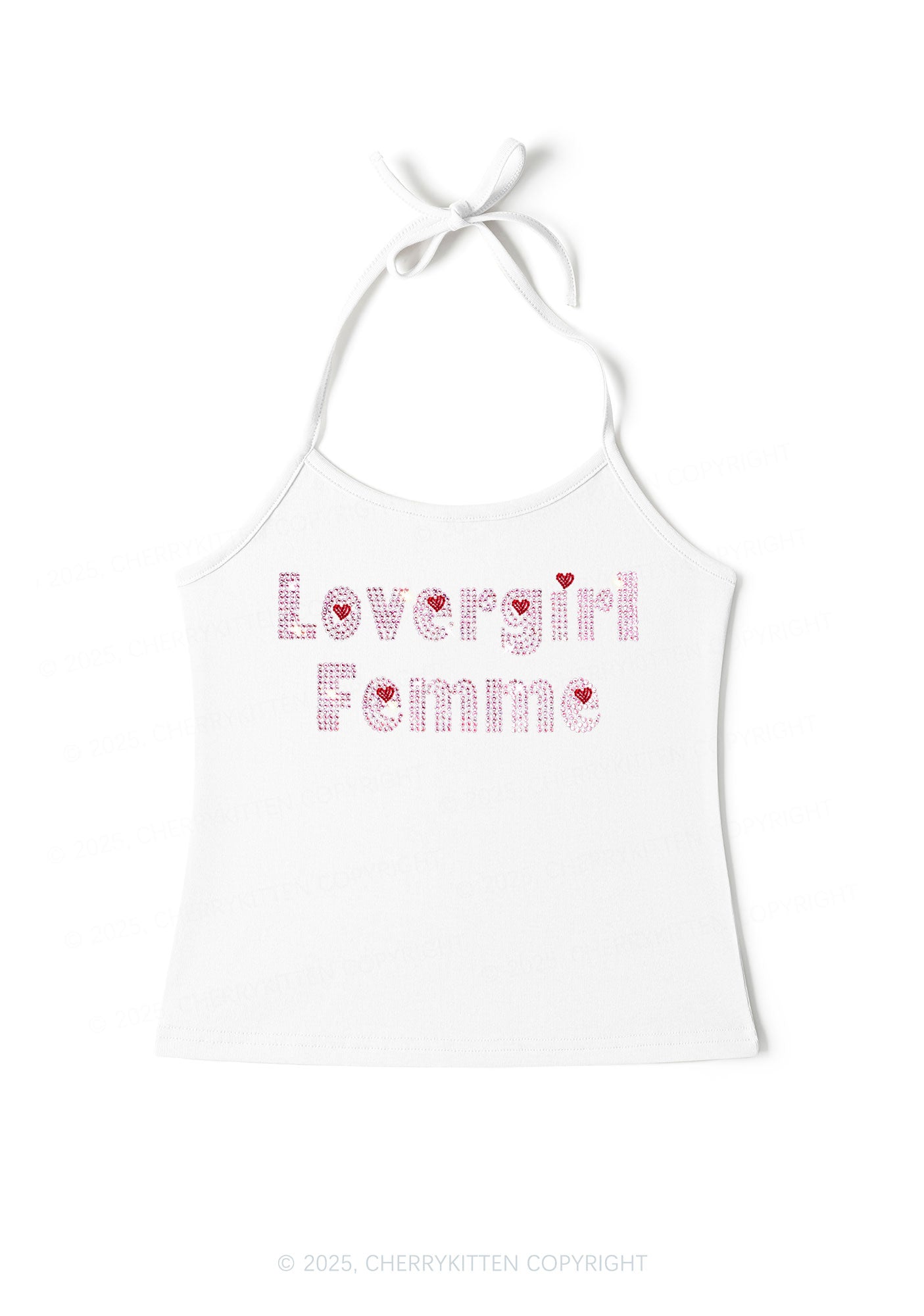Rhinestone Lovergirl Femme Pride Y2K Halter Neck Cami Cherrykitten