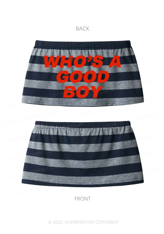 Whos A Good Boy Y2K Navy Grey Striped Mini Skirt Cherrykitten