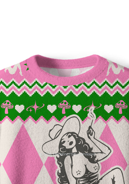 Cola Cowgirl Y2K Christmas Knit Sweatshirt Cherrykitten