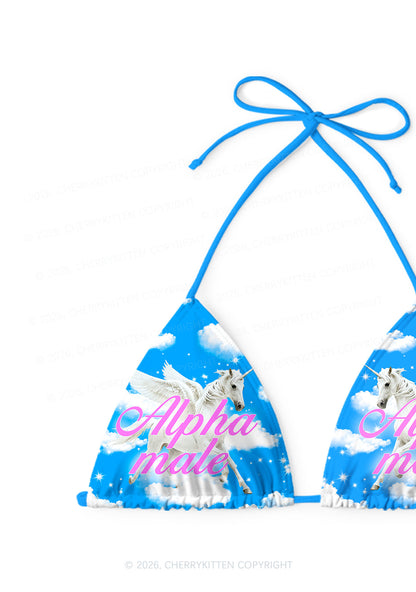 Blue Sky Alpha Male Unicorn Y2K Print Bikini Set Cherrykitten