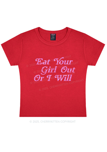 Glitter Eat Your Girl Out Y2K Baby Tee Cherrykitten