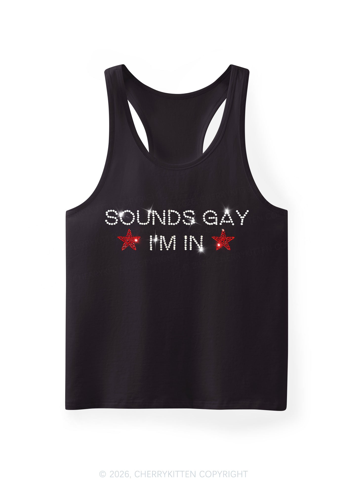 Rhinestone Sounds Gay Pride Y2K Men Racerback Tank Top Cherrykitten