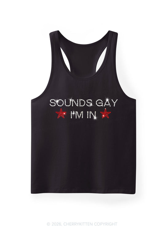 Rhinestone Sounds Gay Pride Y2K Men Racerback Tank Top Cherrykitten