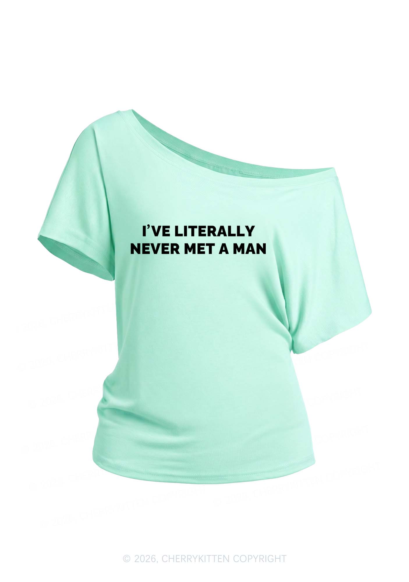 Never Met A Man Pride Y2K Off Shoulder Tee Cherrykitten