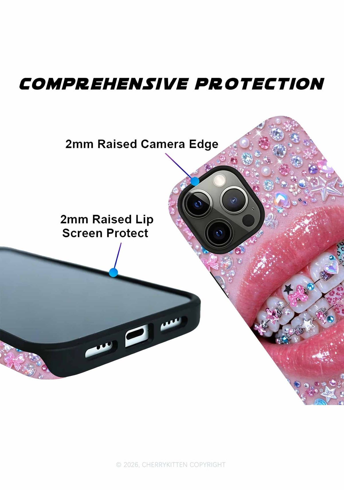 Sparkle Braced Mouth Art Y2K Phone Case Cherrykitten