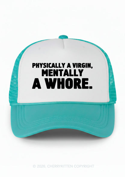 Mentally A Hore Y2K Colorblock Trucker Hat Cherrykitten