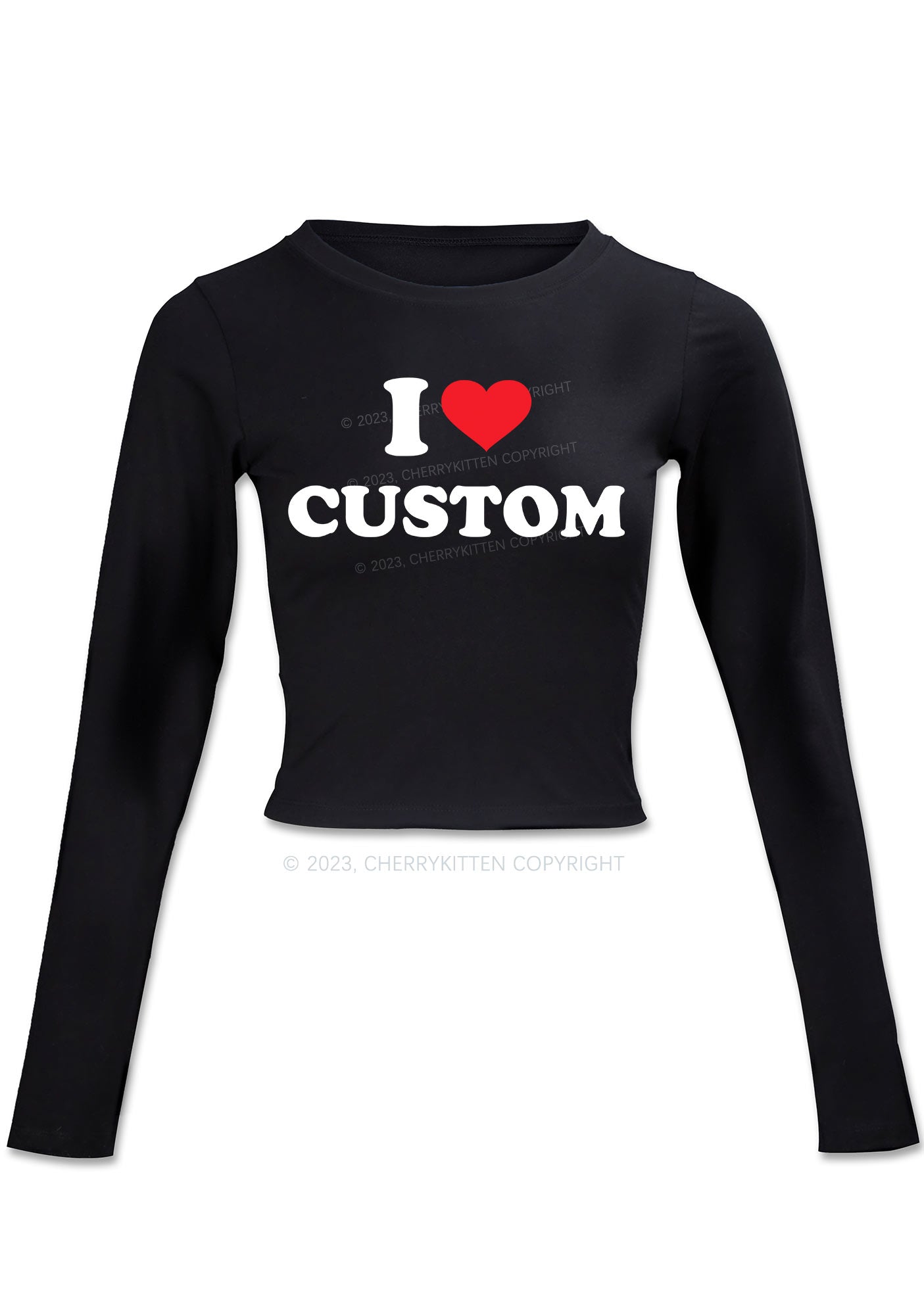 I Love Custom Personalized Long Sleeve Crop Top Cherrykitten