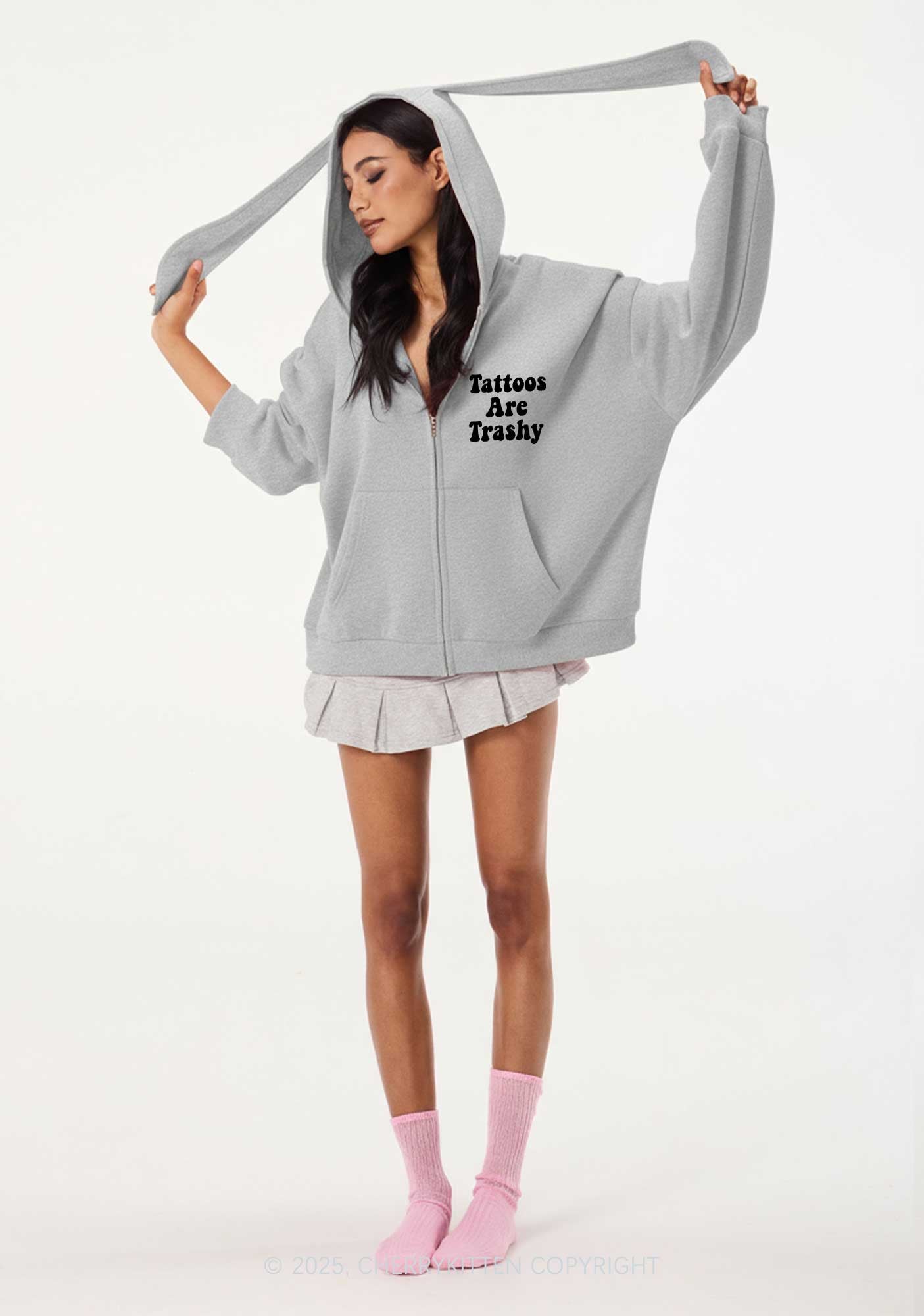 Tattoos Mental Health Y2K Bunny Ear Zip Hoodie Cherrykitten