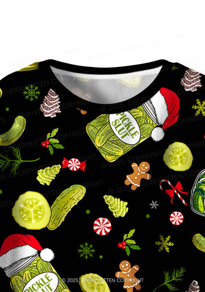 Christmas Black Santa Pickle Y2K Fleece Long Sleeve Pajama Set Cherrykitten
