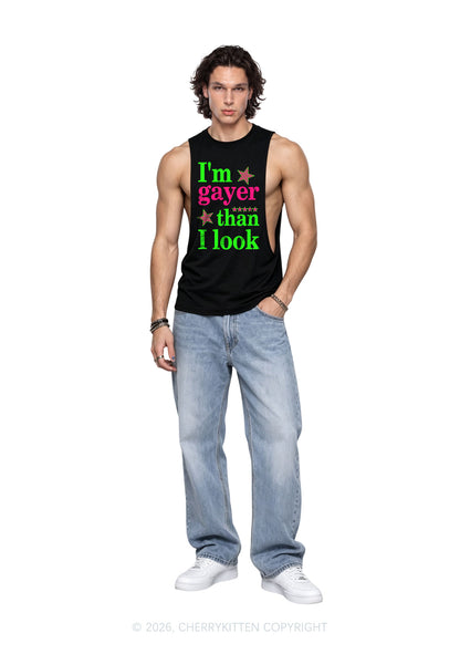 Im Gayer Than I Look Pride Y2K Men Muscle Side Cutoff Tank Top Cherrykitten