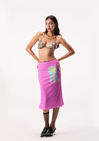 Cxxt Bow Badge Dots Y2K Print Midi Skirt Cherrykitten