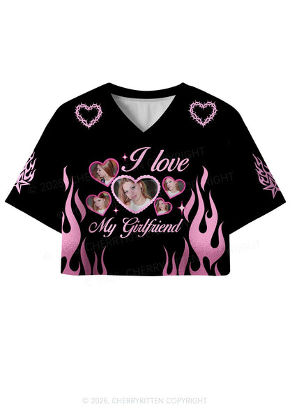 Custom Photos Pink Flame I Love My GF BF Y2K Crop Sport Jersey Shirts Cherrykitten