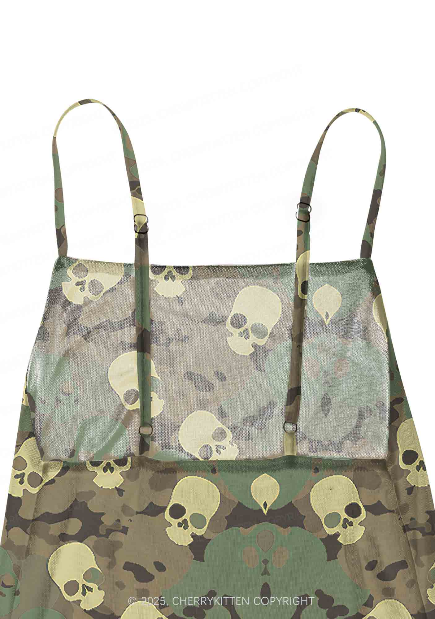 Halloween Camouflage Skull Y2K Mesh Slip Dress Cherrykitten