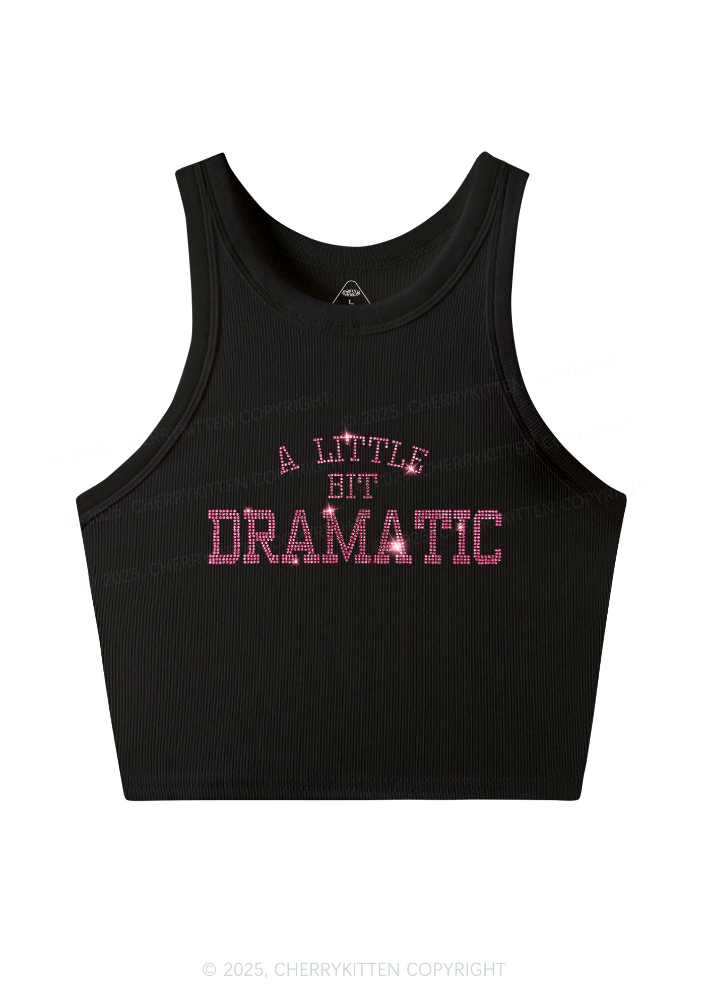 Rhinestone A Little Bit Dramatic Y2K Crop Tank Top Cherrykitten