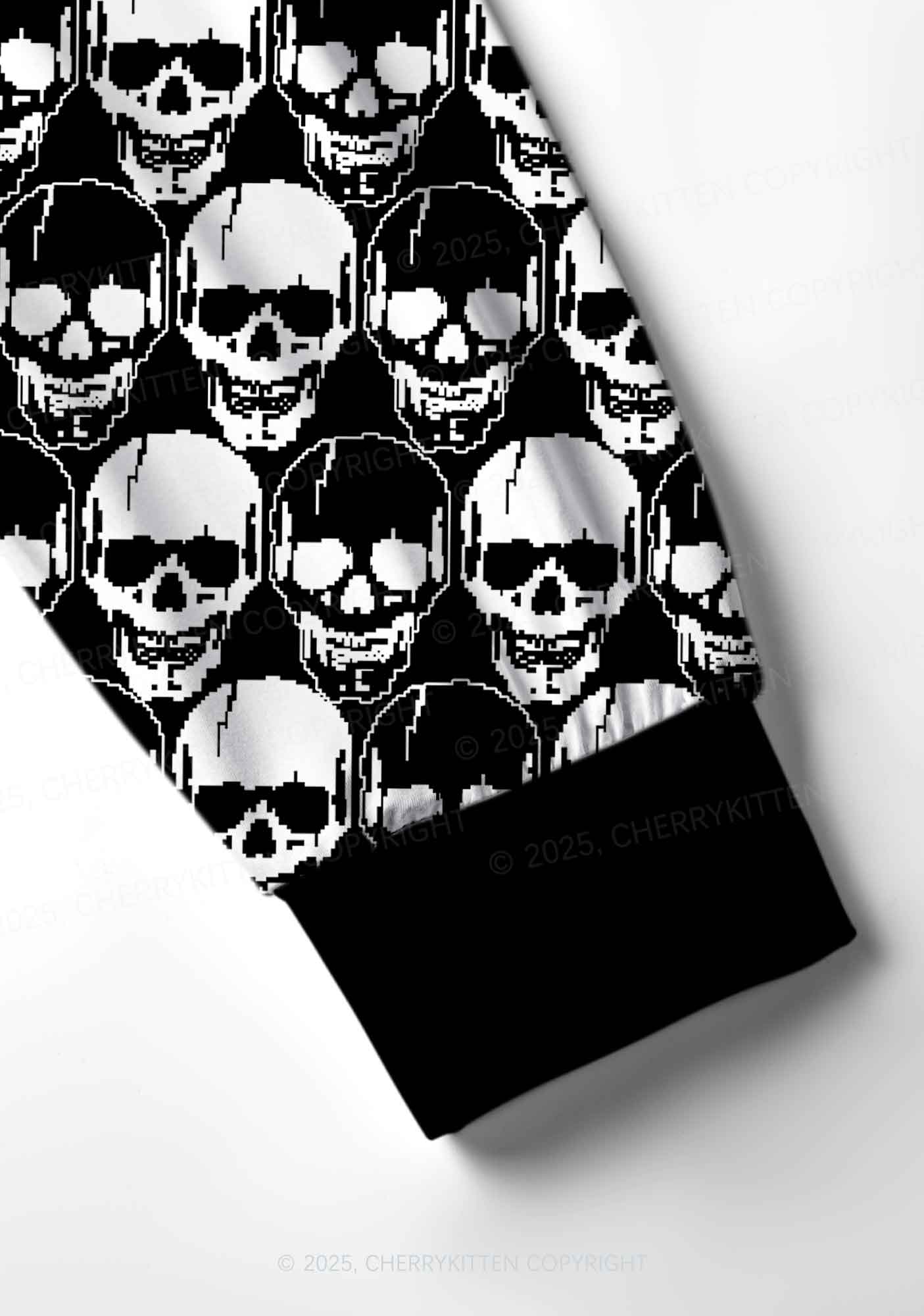 Fxck Skulls Y2K Print Long Sleeve Pajama Set Cherrykitten