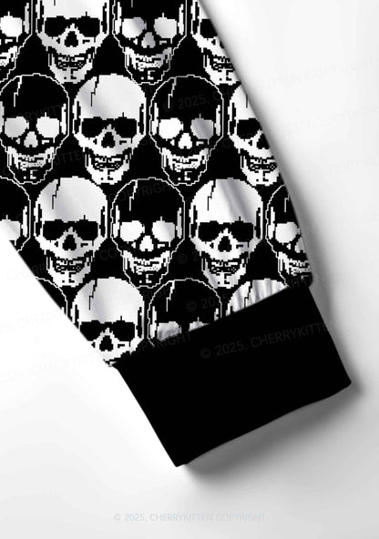 Fxck Skulls Y2K Print Long Sleeve Pajama Set Cherrykitten