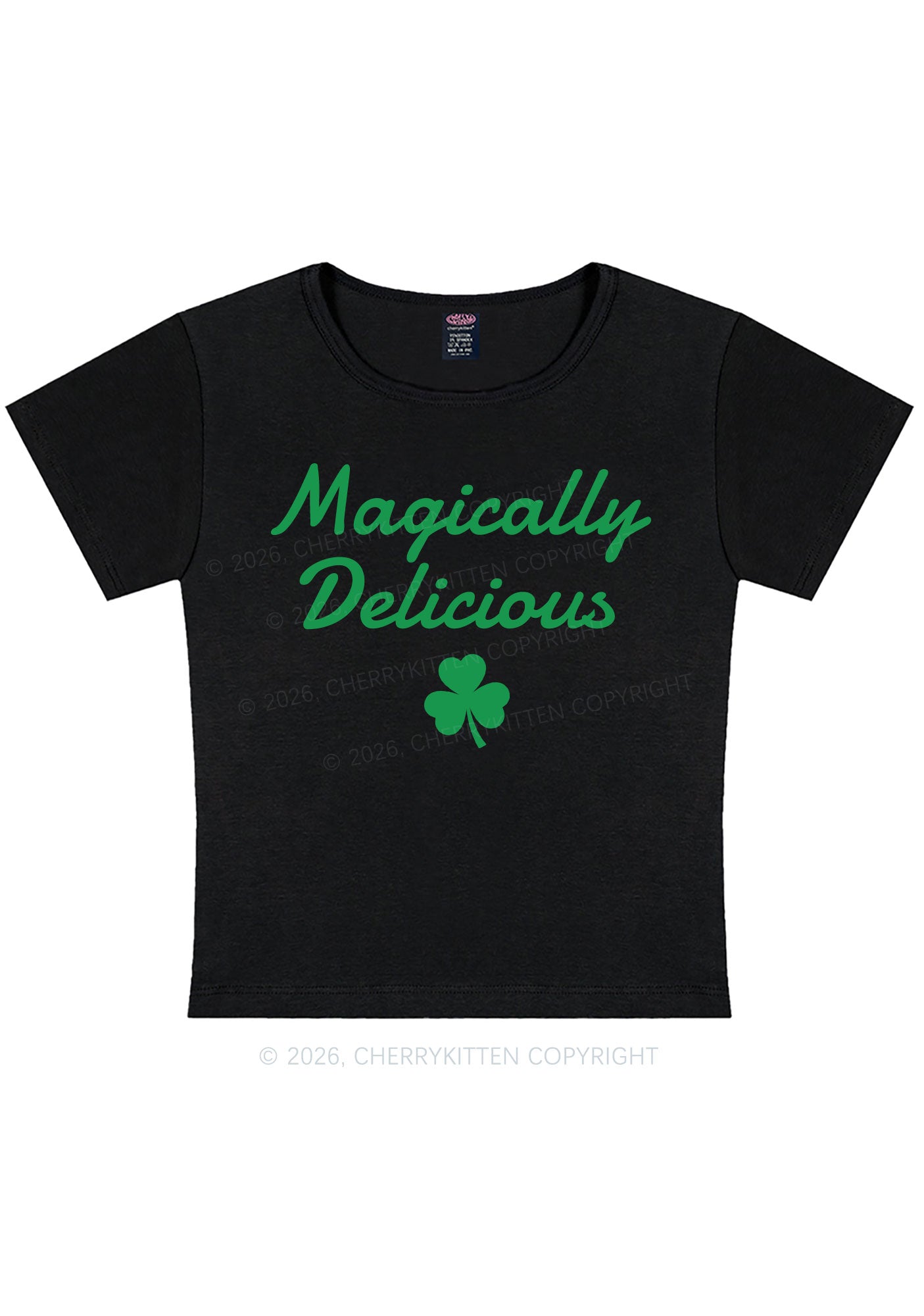 Magically Delicious Shamrock St Patricks Y2K Baby Tee Cherrykitten