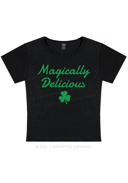 Magically Delicious Shamrock St Patricks Y2K Baby Tee Cherrykitten