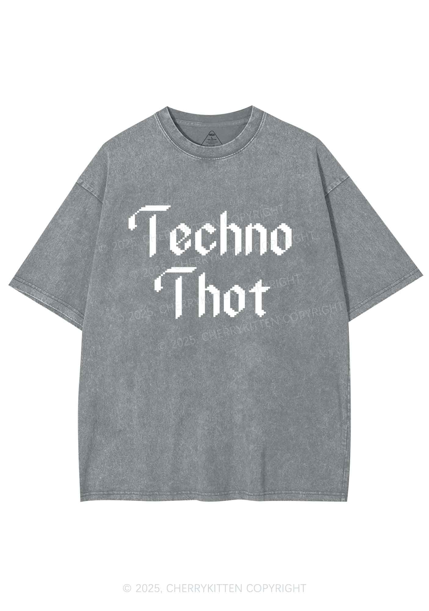 Techno Thot Y2K Shirts Washed Tee Cherrykitten