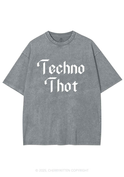 Techno Thot Y2K Shirts Washed Tee Cherrykitten