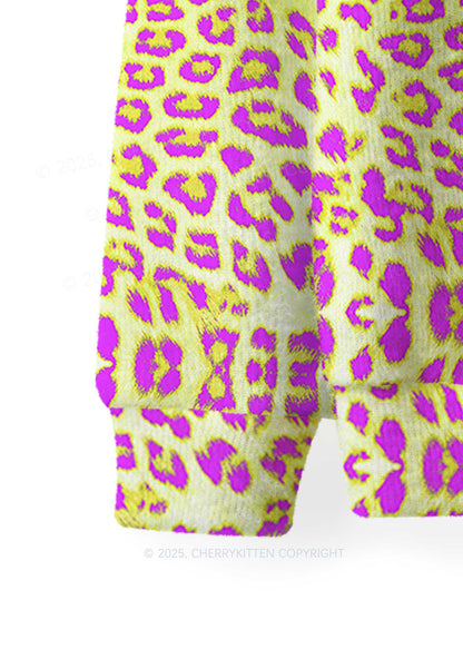 Yellow Leopard Y2K Christmas Knit Sweatshirt Cherrykitten