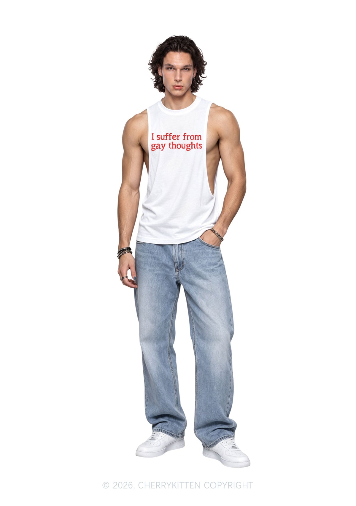 I Suffer From Gay Thoughts Pride Y2K Men Muscle Side Cutoff Tank Top Cherrykitten