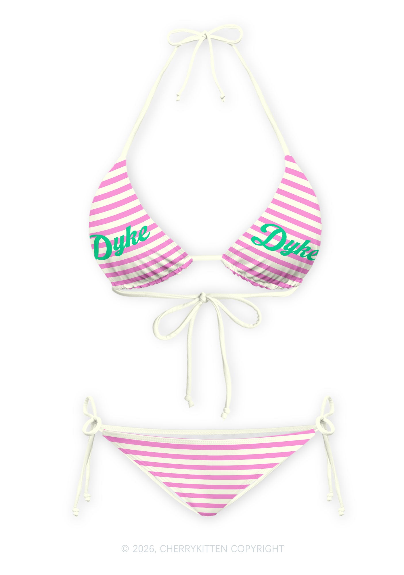 Pink Stripes Dyke Pride Y2K Print Bikini Set Cherrykitten