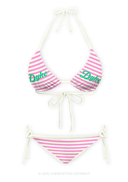 Pink Stripes Dyke Pride Y2K Print Bikini Set Cherrykitten