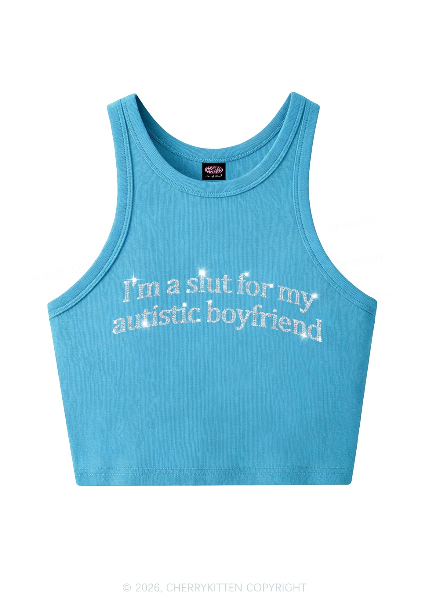 Rhinestone Slxt For My Autistic BF Y2K Crop Tank Top Cherrykitten