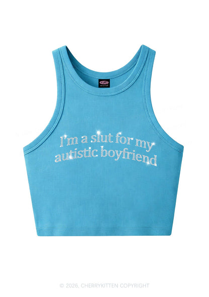 Rhinestone Slxt For My Autistic BF Y2K Crop Tank Top Cherrykitten