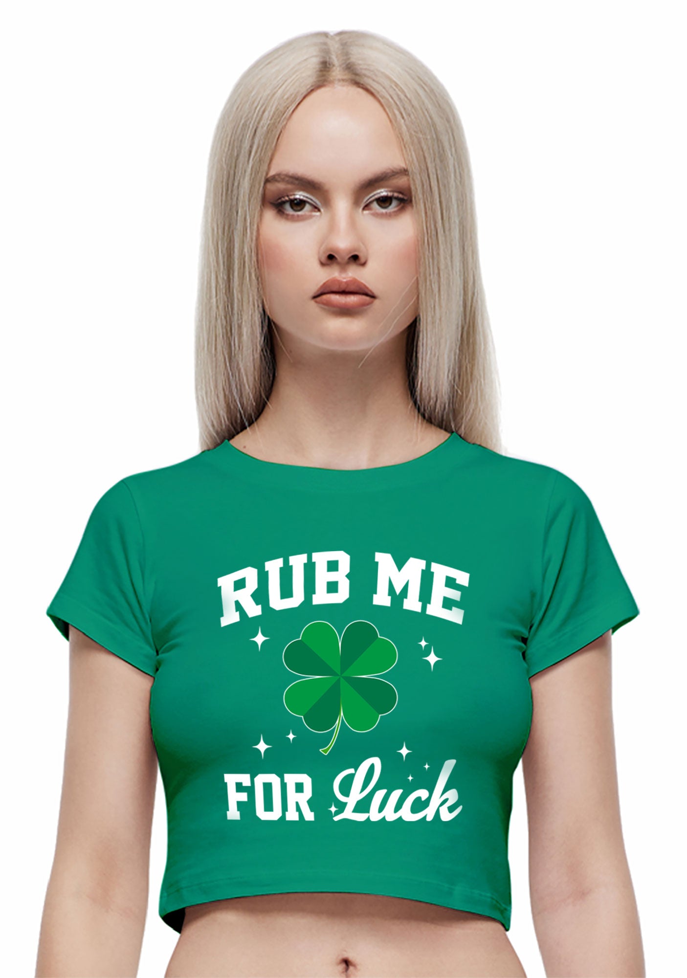 Rub Me For Luck St Patricks Y2K Baby Tee Cherrykitten
