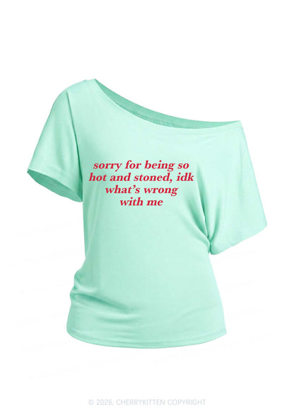Sorry For Being Hot And Stoned Y2K Off Shoulder Tee Cherrykitten